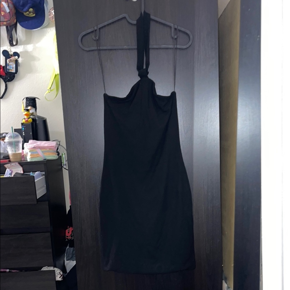 Olivaceous Black Halter Sheath Dress Cocktail